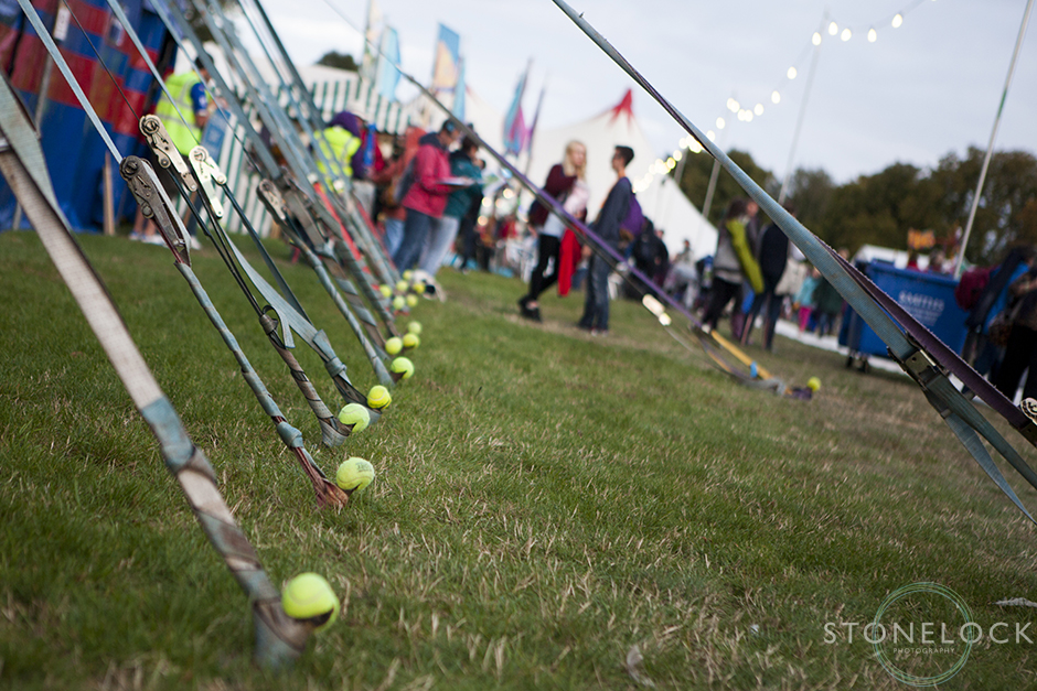 Creative tent pegs with tennis balls on them to stop people tripping over