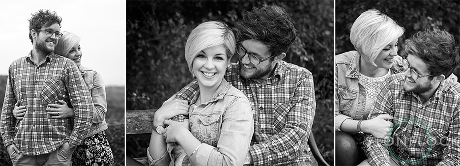 Black and white engagement portraits of a young couple in Bristol