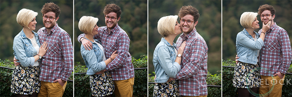 A couple have fun on an engagement photo shoot in Clifton, Bristol, they laugh and pull faces for the camera