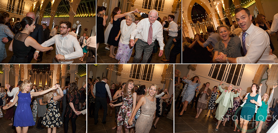 ceilidh dancing at the wedding reception at St Mary Magdelene in Bristol