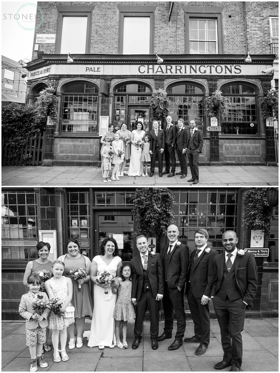 The wedding party at the Prince Albert Pub in Camden, North London