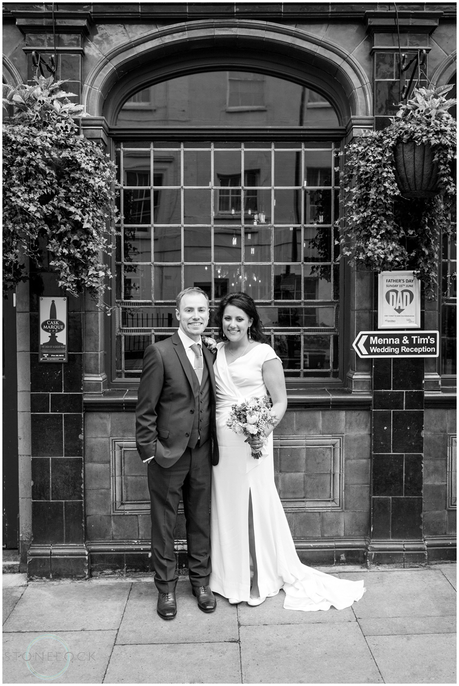 The bride and groom at the Prince Albert Pub in Camden, North London