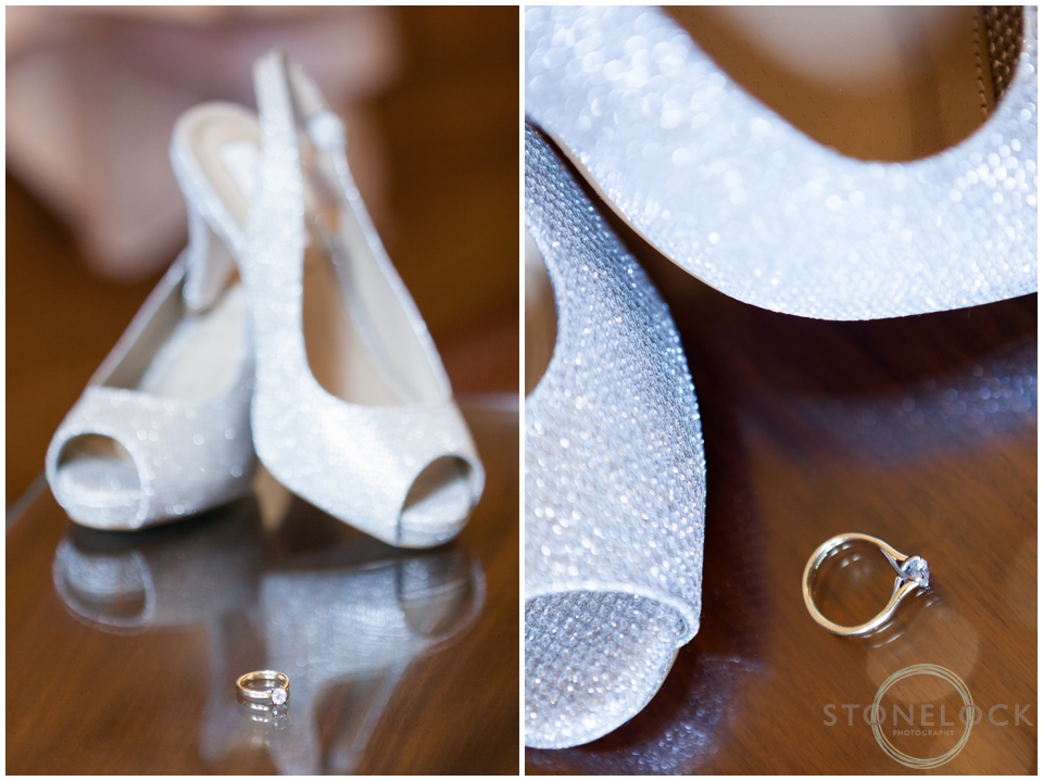 Wedding shoes with engagement ring