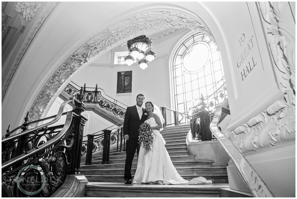 Bride and groom portraits at Methodist Central Hall Westminster, London