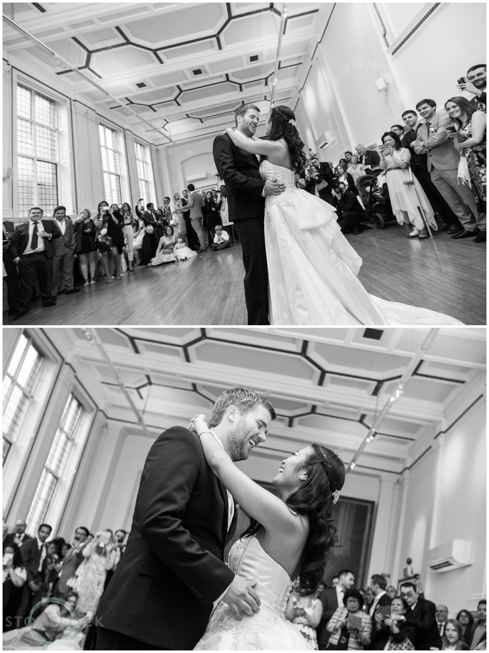 A bride and groom have their first dance at St Bride's Foundation in Fleet Street London
