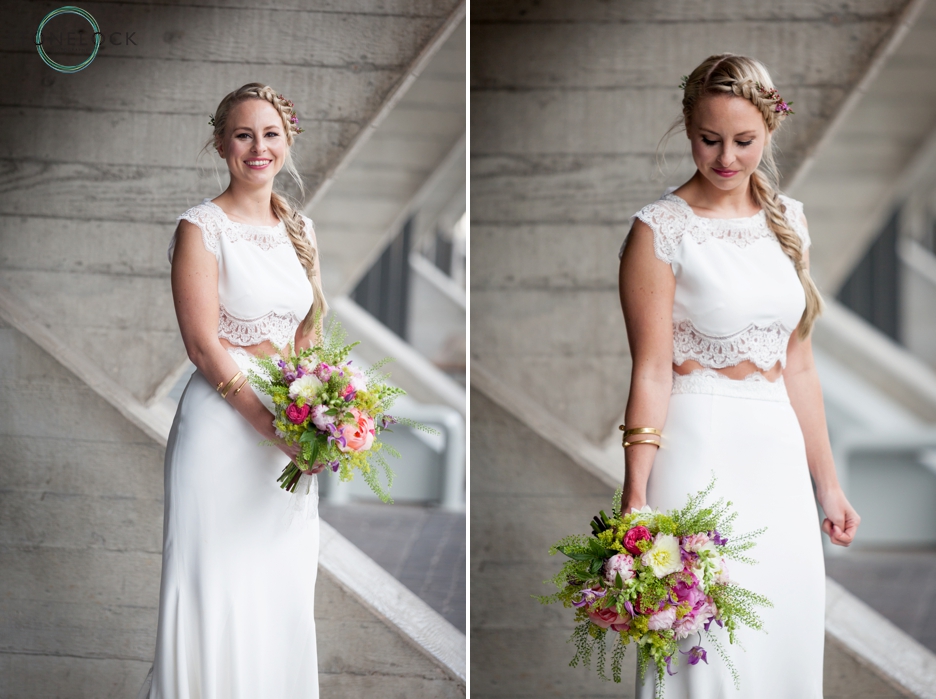 Bride portraits outside the National Theatre on London's Southbank