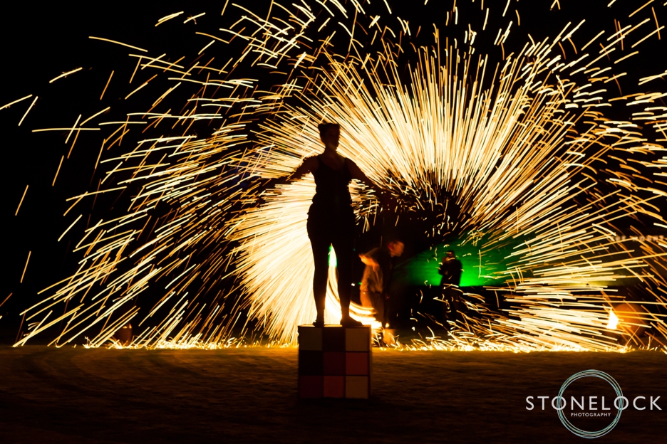 Fire show at Greenbelt Festival 2015 at Boughton House in Northamptonshire