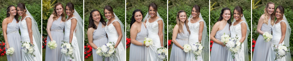 The bride and her bridesmaids in beautiful pale grey dresses