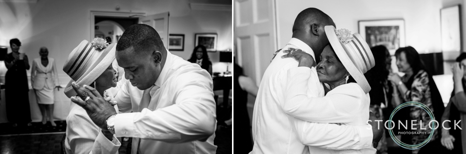 The groom dances with his mum at his wedding reception at 170 Queensgate, London