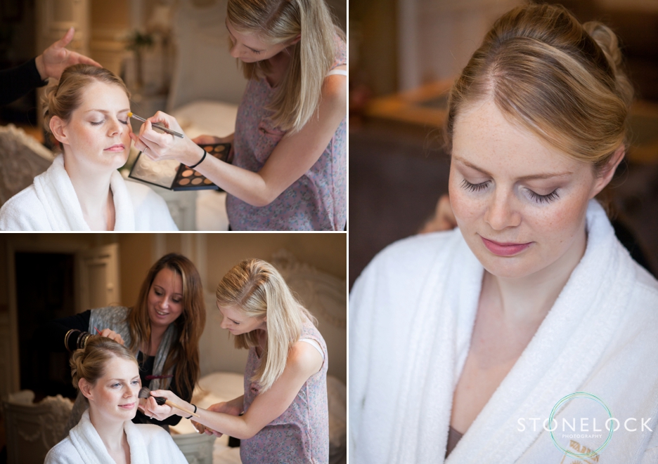 The bride being made-up in the Bridal Suite at Warren House in Kingston