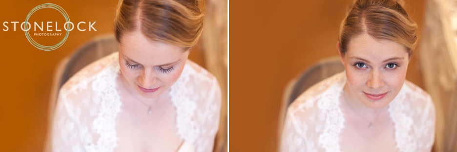 Photographs of the bride in the Bridal Suite at Warren House in Kingston