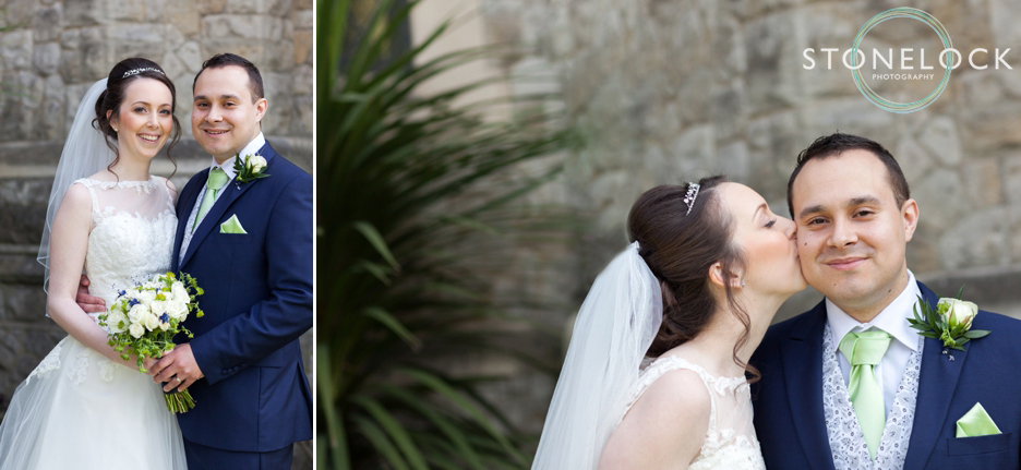 Bride and Groom outside Trinity Church in Sutton for their wedding photography