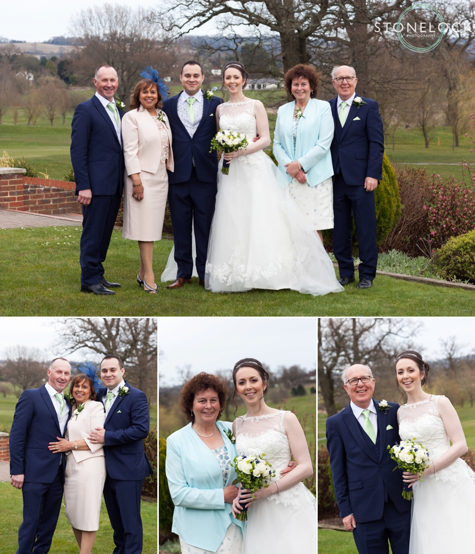 The Bride and Groom with their parents at Reigate Hill Golf Club 