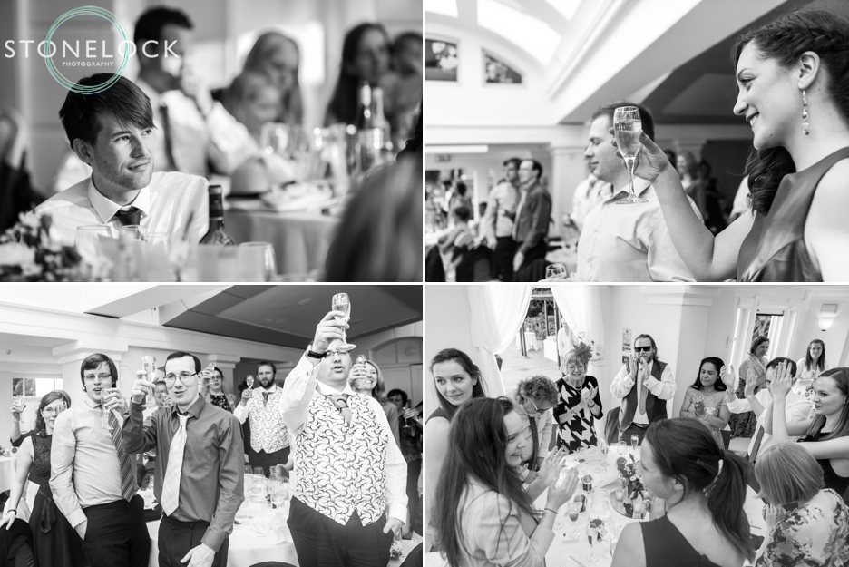 Toasting the Bride & Groom during the wedding speeches at Pembroke Lodge in Richmond Park, London, wedding photography