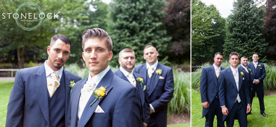 A groom with his best man and ushers in Carshalton, Surrey