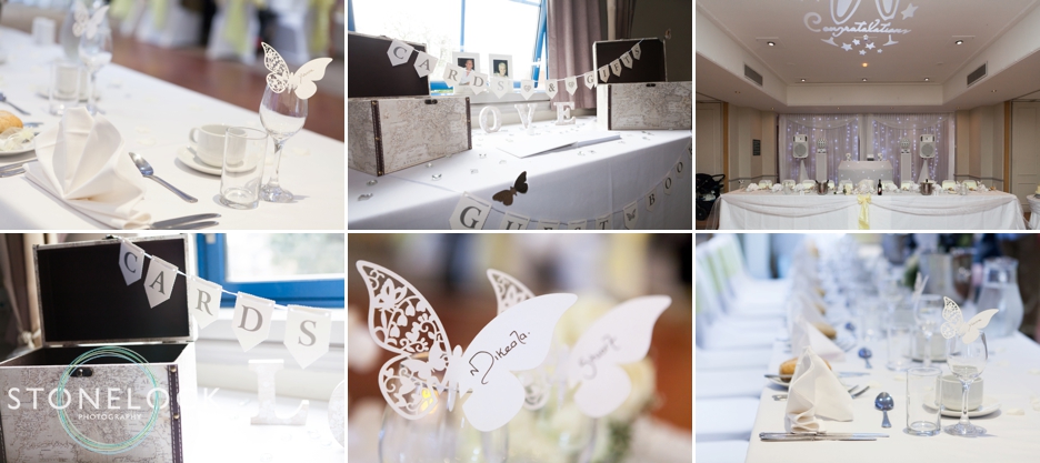 Photographs of the wedding reception details in Surrey