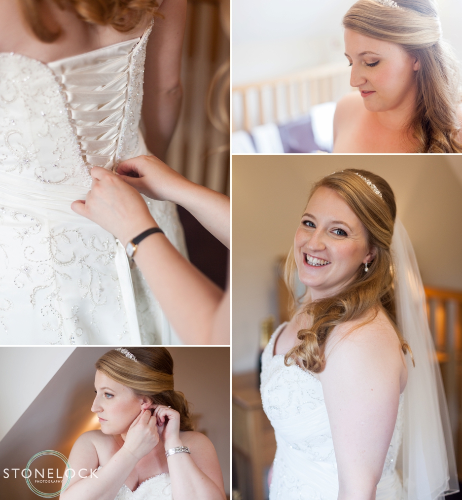 The bride getting ready for her wedding at Bassmead Manor Barns in Cambridgeshire