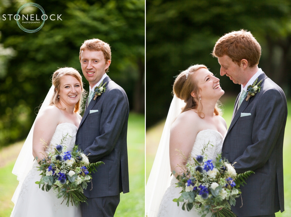 Bride and groom at Bassmead Manor Barns in Cambridgeshire for their wedding photography