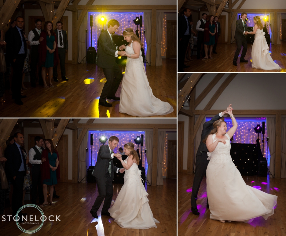 Bride and groom do their first dance at Bassmead Manor Barns in Cambridgeshire for their wedding photography