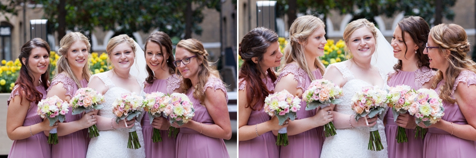 The bride and her bridesmaids at Devonshire Square, Bishopsgate at a London wedding