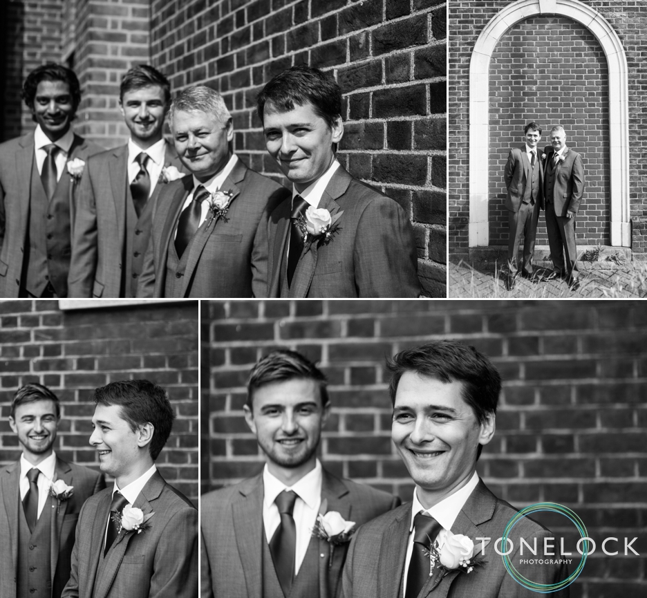 Groom and his ushers outside Enfield Baptist Church before his wedding