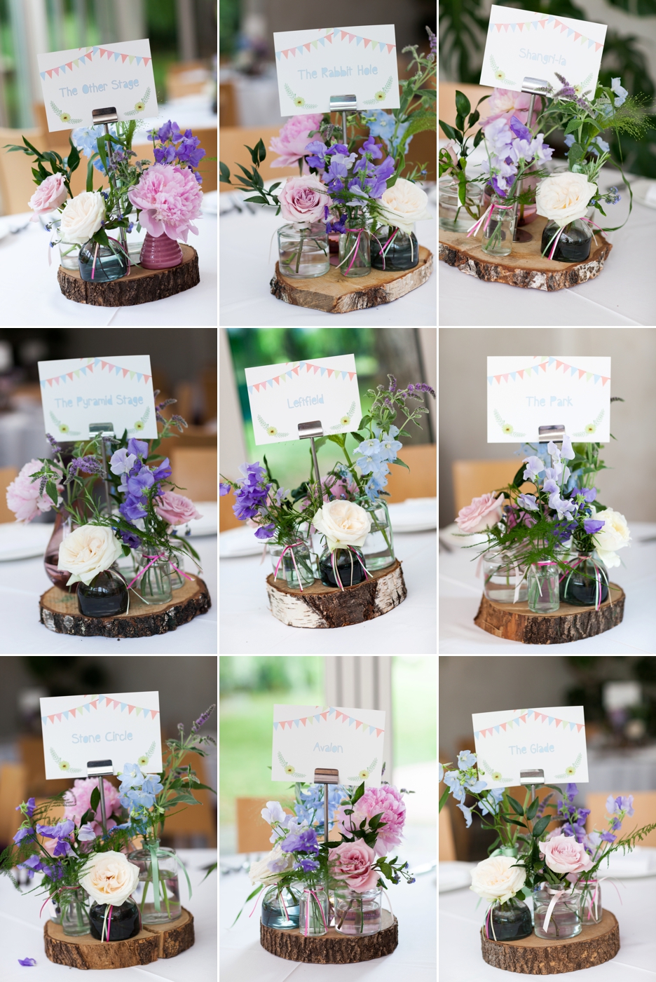 Wedding photography at Ridge Farm Studios, Dorking, Surrey. Flowers & table decorations.