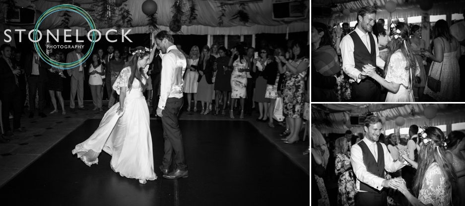 Wedding photography at Ridge Farm Studios, Dorking, Surrey. The bride & groom's first dance.