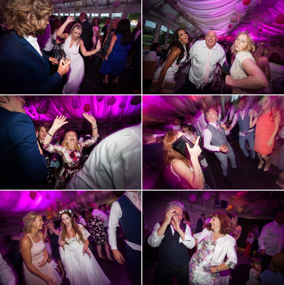 Wedding photography at Ridge Farm Studios, Dorking, Surrey. Dancing at the reception