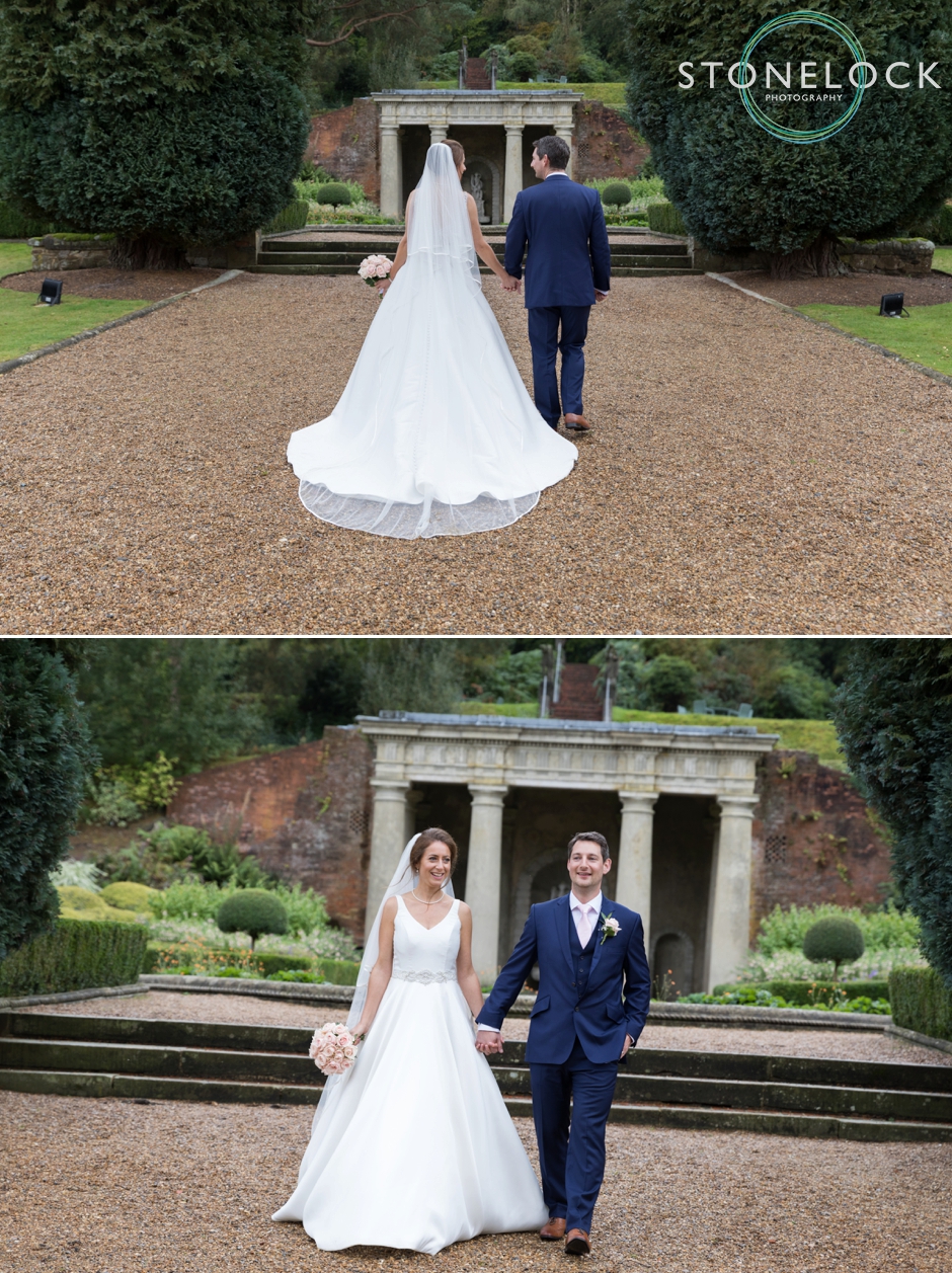 Wotton House wedding photography, bride & groom pose in the gardens